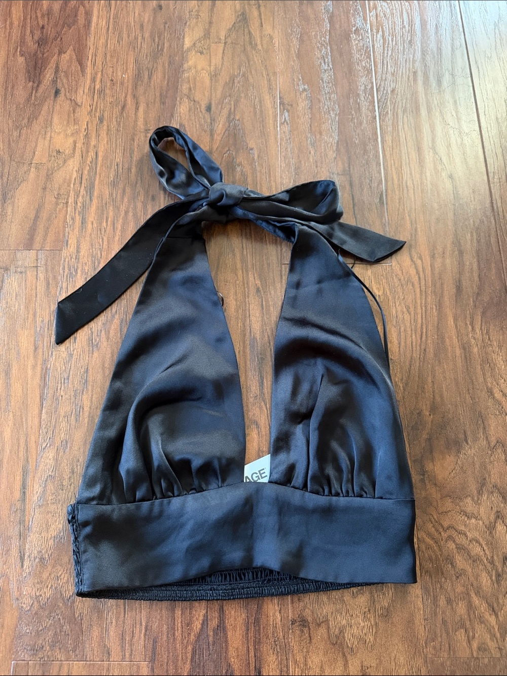 Garage Black Satin Halter Bandeau Top